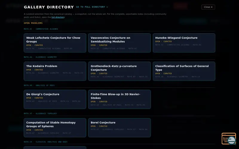 Screenshot of Open Problem Gallery, a launch using Marked