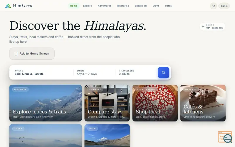 Screenshot of HimLocal, a launch using Stay22
