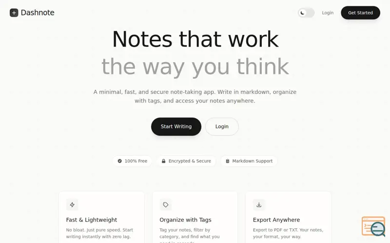 Screenshot of Dashnote