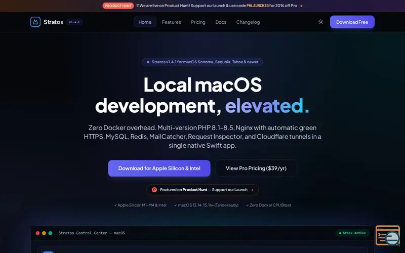 Screenshot of Stratos — Local development for macOS, the way it should be
