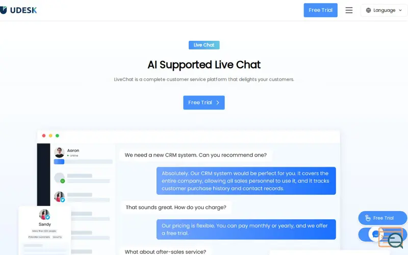 Screenshot of Udesk Live Chat, a launch using LeadsNavi