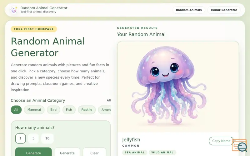 Screenshot of Random Animal Generator