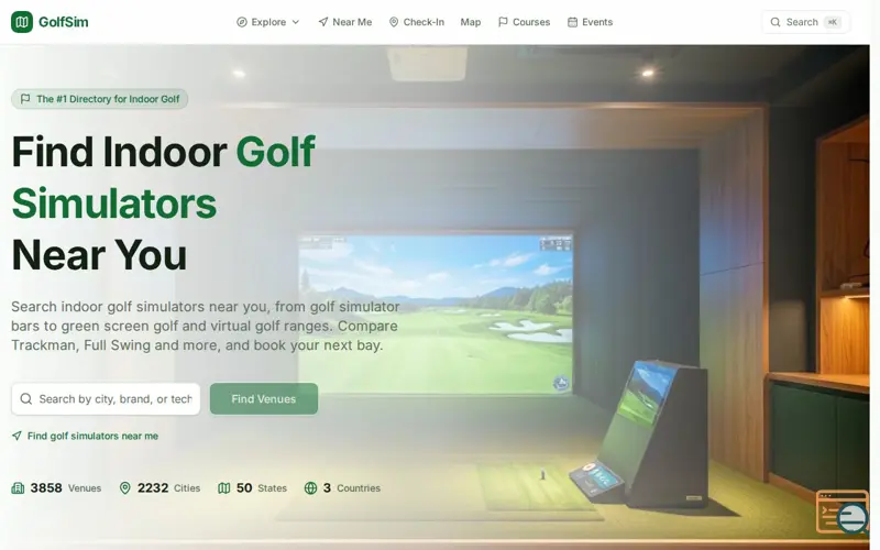 Screenshot of Indoor Golf Simulators Near You | Golf Sim Finder