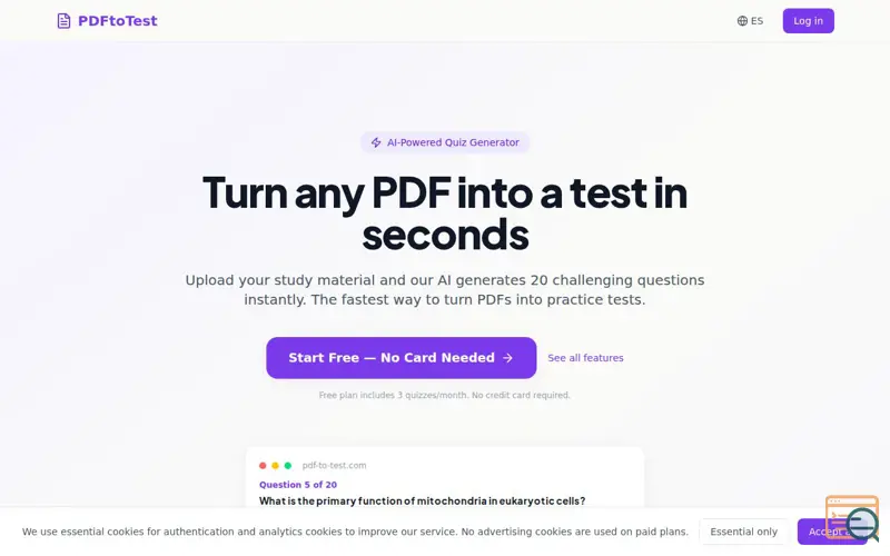 Screenshot of PDFtoTest