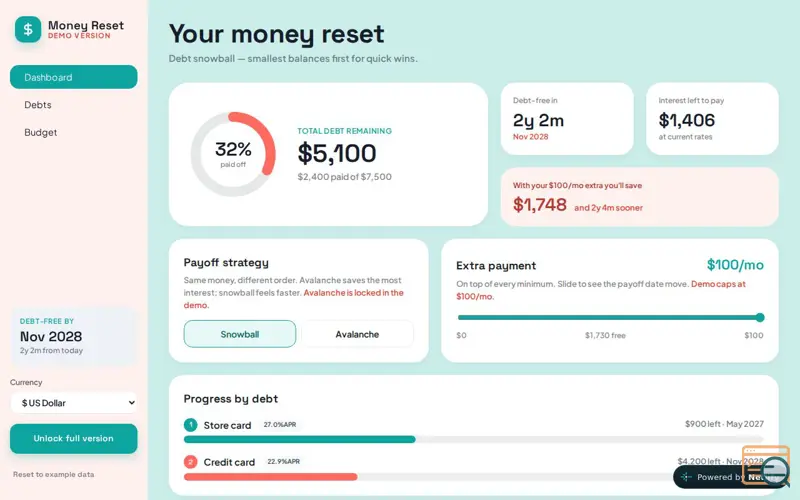 Screenshot of Money Reset