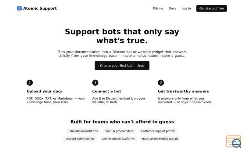 Screenshot of Atomic Support