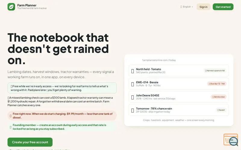 Screenshot of Farm Planner Online, a launch using Angular