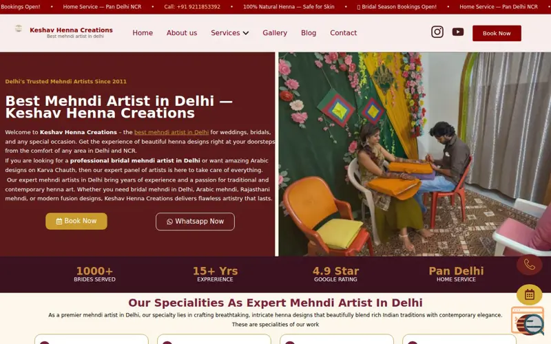 Screenshot of Keshav Henna Creations, a launch using Angie