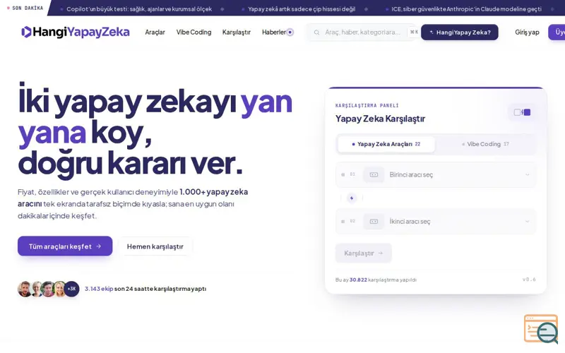 Screenshot of Hangi Yapay Zeka