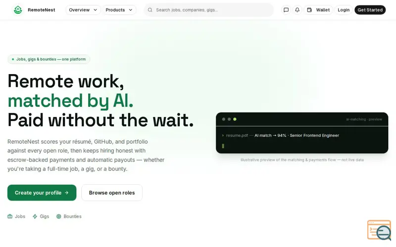 Screenshot of RemoteNest — AI Remote Jobs, Freelancing & Hiring Platform