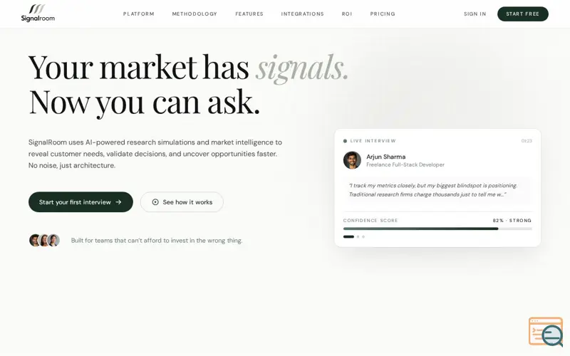 Screenshot of SignalRoom — AI market research for founders and marketers