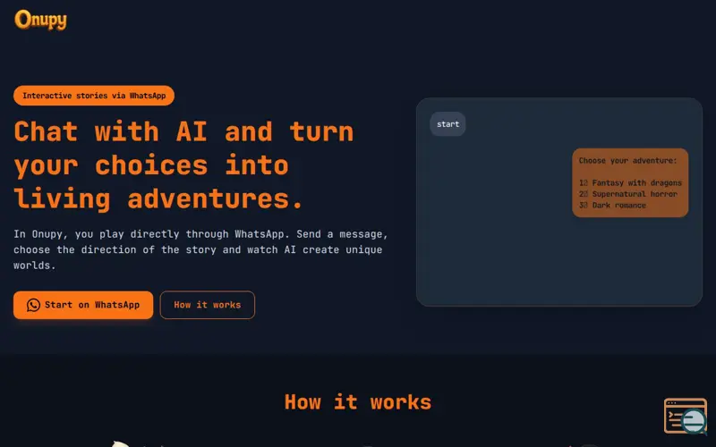 Screenshot of Onupy Interactive AI Stories on WhatsApp
