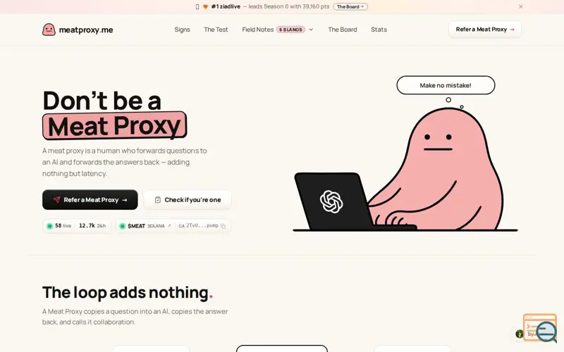 Screenshot of Don't be a Meat Proxy