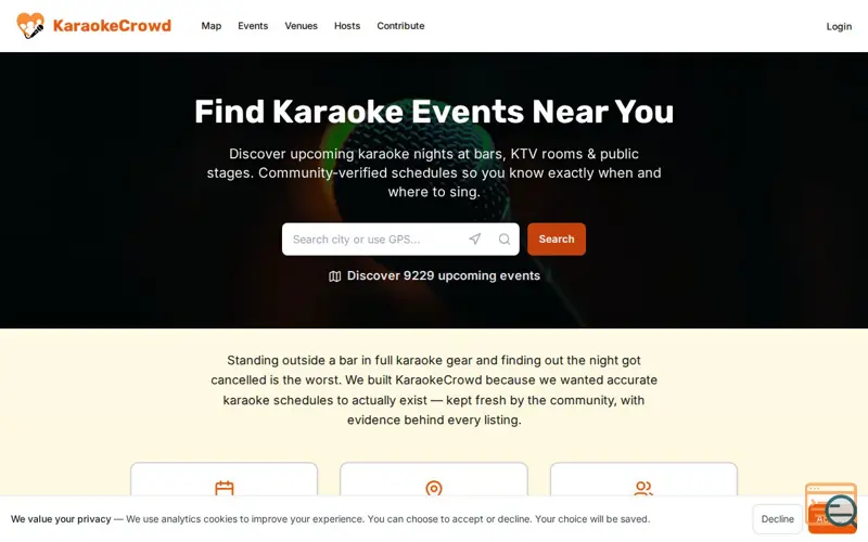 Screenshot of KaraokeCrowd, a launch using mail-forwarder.io