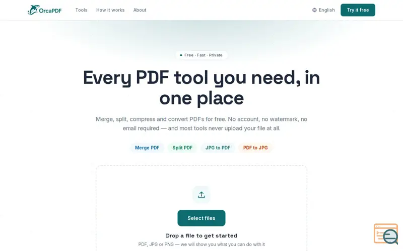 Screenshot of OrcaPDF — Free Online PDF Tools