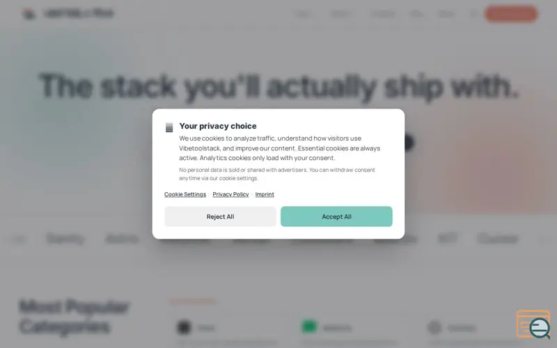 Screenshot of Vibetoolstack, a launch using united-domains Email