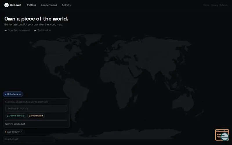 Screenshot of BidLand — Own a piece of the world