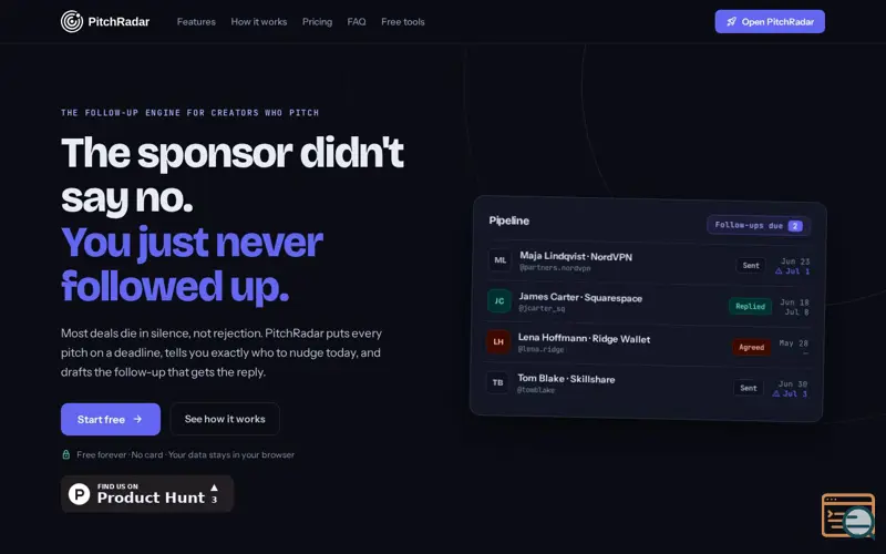 Screenshot of PitchRadar
