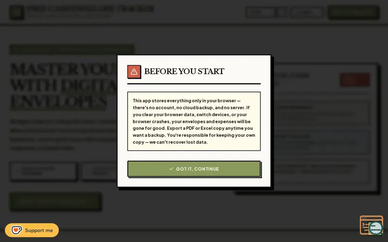 Screenshot of Free Cash Envelope Tracker