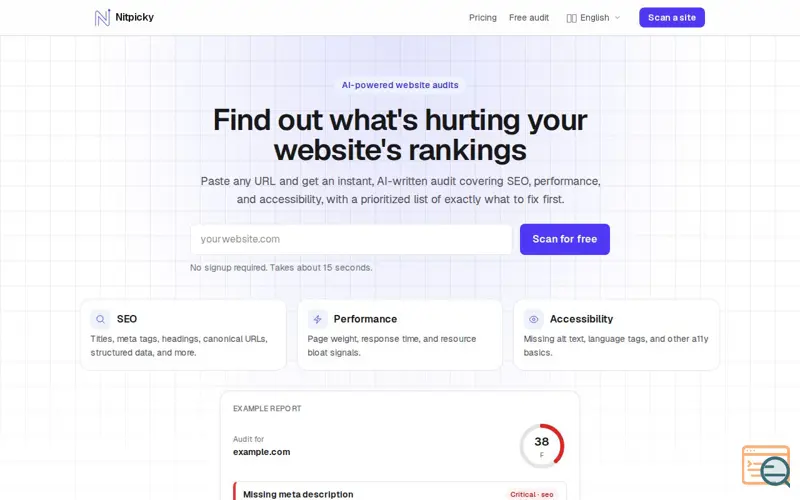 Screenshot of Nitpicky - Free Website Audit in 30 Seconds