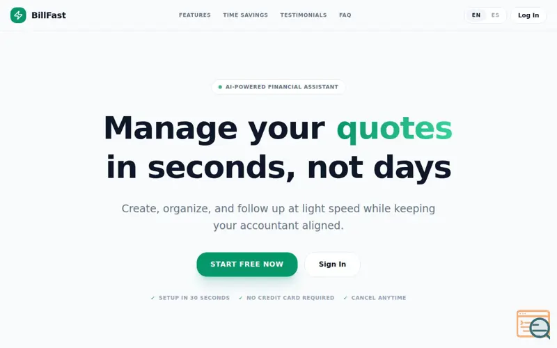 Screenshot of BillFast
