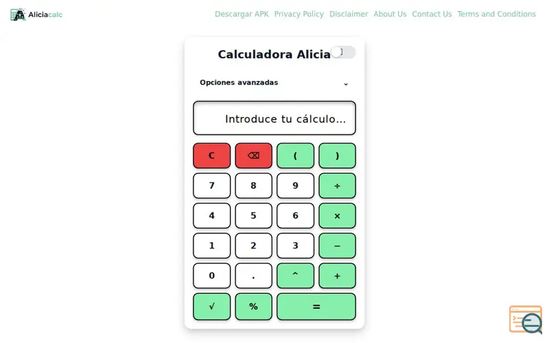 Screenshot of calculadora alicia