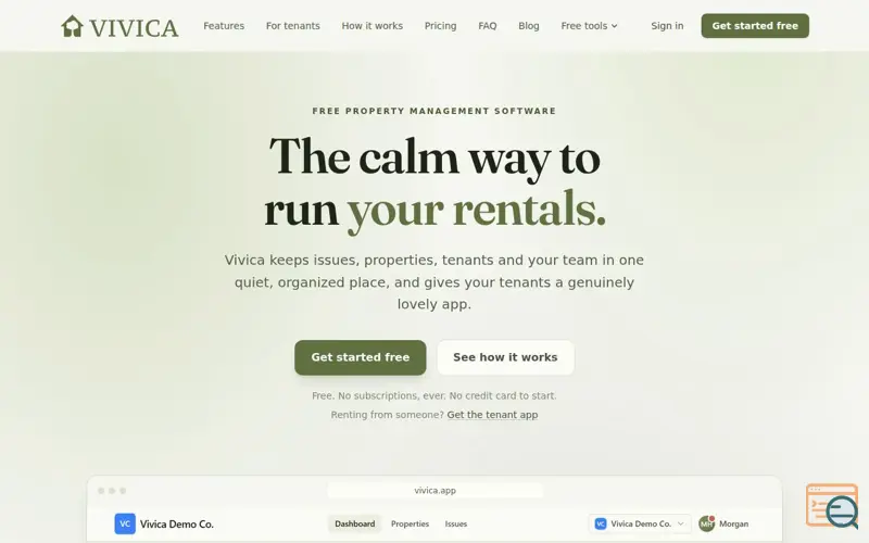 Screenshot of Vivica — Free property management software for landlords