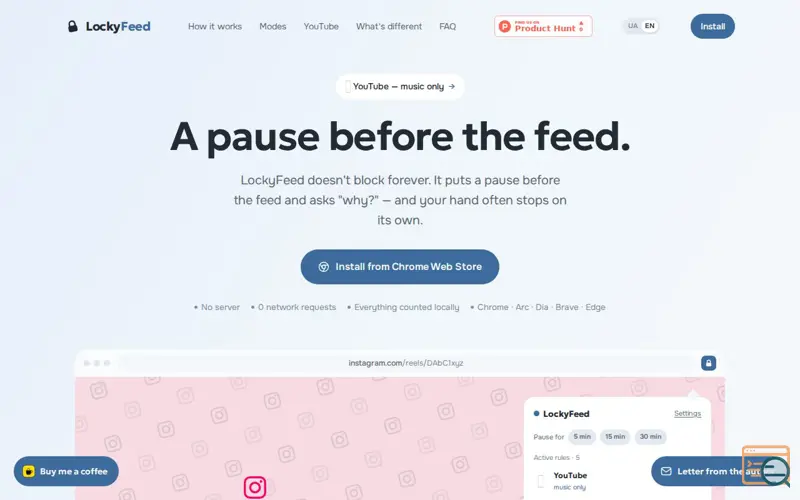Screenshot of LockyFeed — a pause before the feed