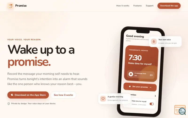 Screenshot of Promise — Wake up with a reason