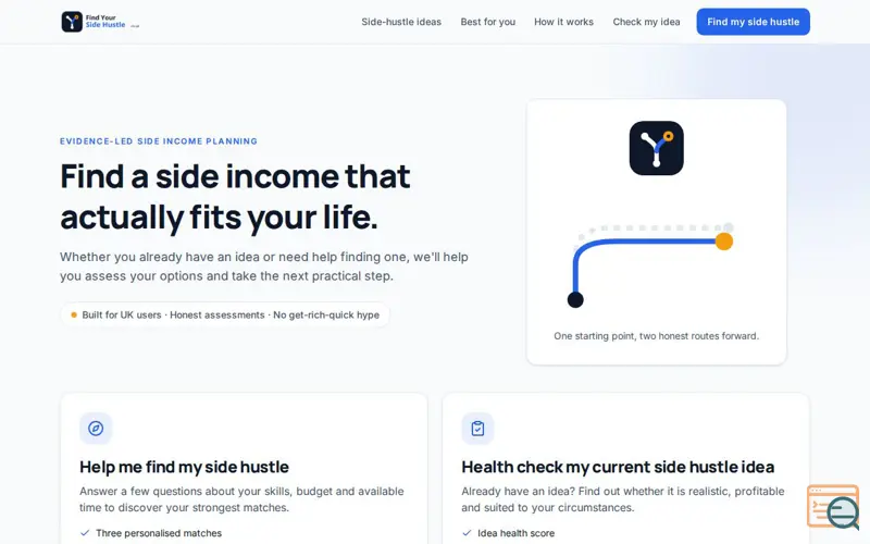 Screenshot of Side Hustle Finder | Realistic UK Side Hustle Assessment
