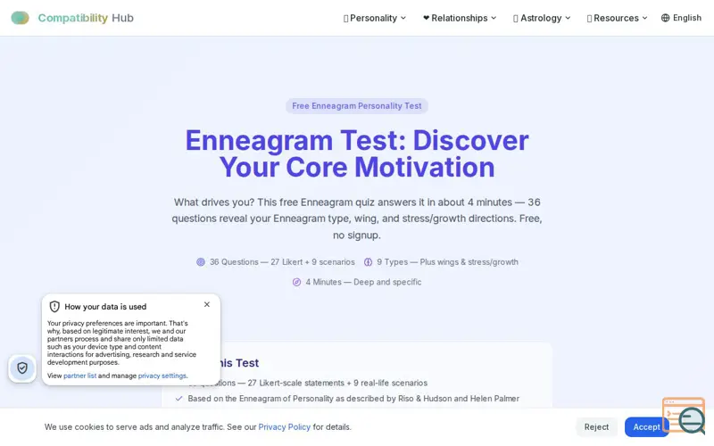 Screenshot of Free Enneagram Test Online