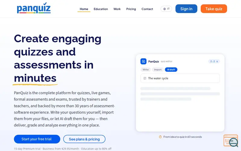 Screenshot of PanQuiz
