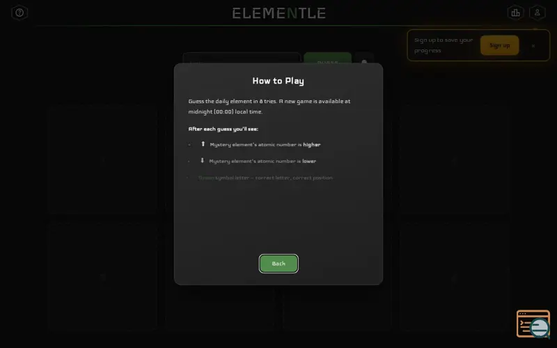 Screenshot of Elementle