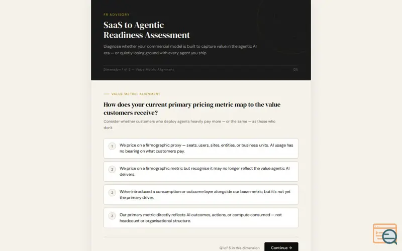 Screenshot of SaaS to Agentic Readiness Assessment