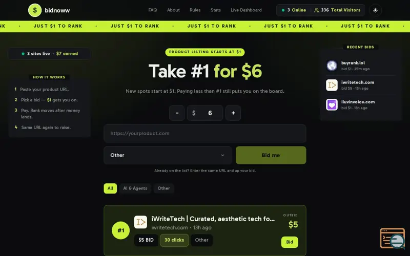 Screenshot of Bidnoww — The Leaderboard for Startups