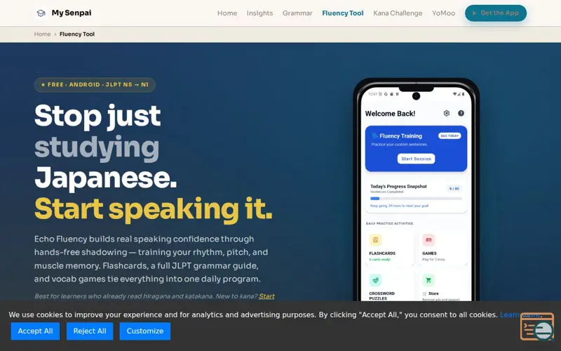 Screenshot of Fluency Tool — Speak Japanese!