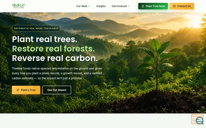 Screenshot of Treeline — Plant Trees. Restore Forests. Reverse Carbon.
