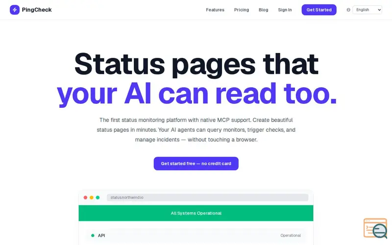 Screenshot of PingCheck - Status Pages That Don't Cost a Fortune