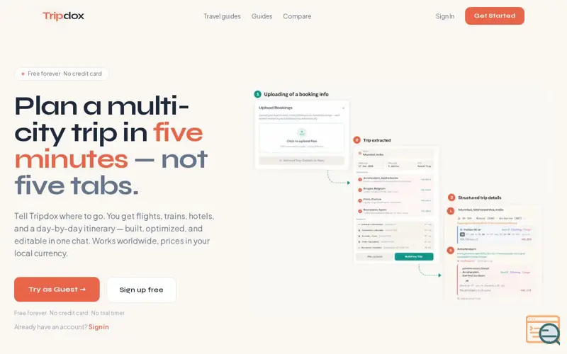 Screenshot of Tripdox, a launch using Amadeus