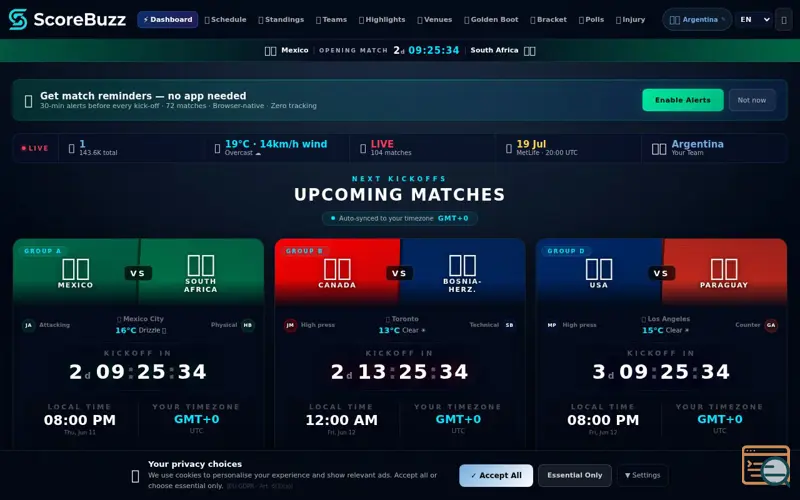 Screenshot of ScoreBuzz 2026