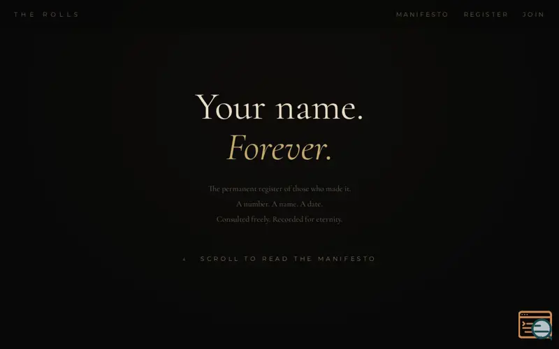 Screenshot of The Rolls — Your name. Forever.