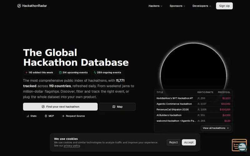Screenshot of Hackathon Radar