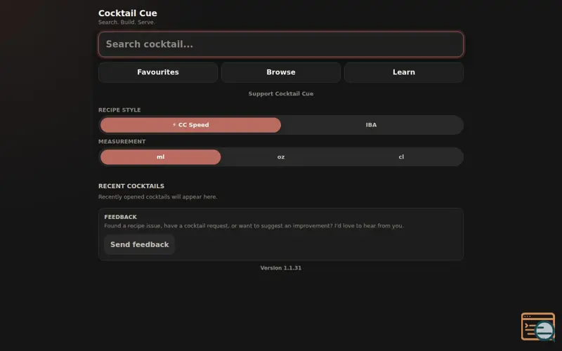 Screenshot of Cocktail Cue