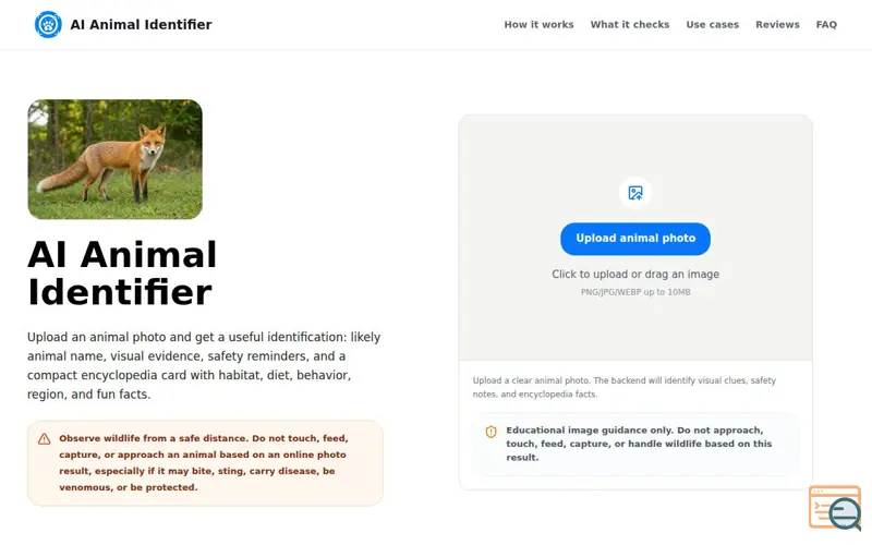 Screenshot of AI Animal Identifier