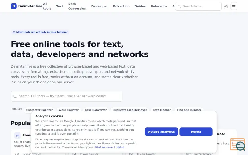 Screenshot of Delimiter.live