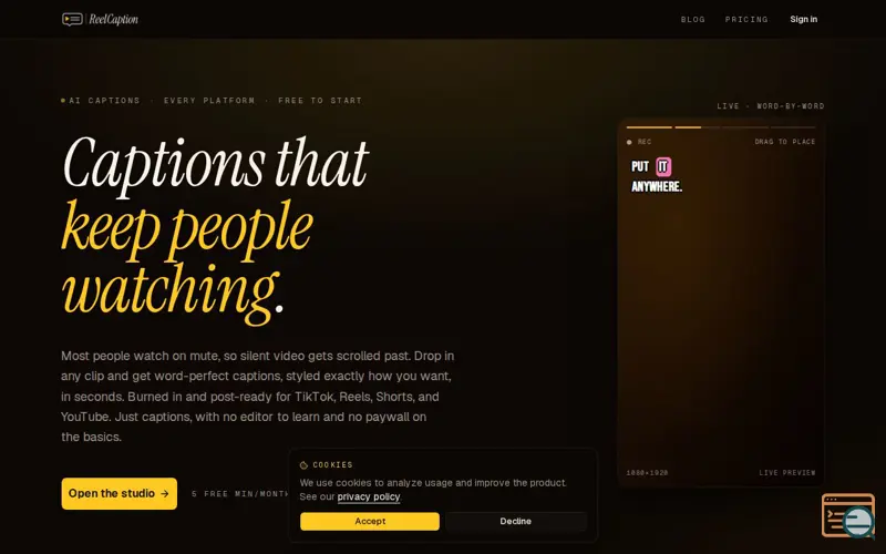 Screenshot of ReelCaption