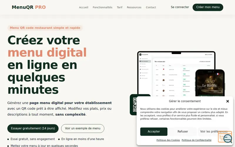 Screenshot of MenuQR PRO