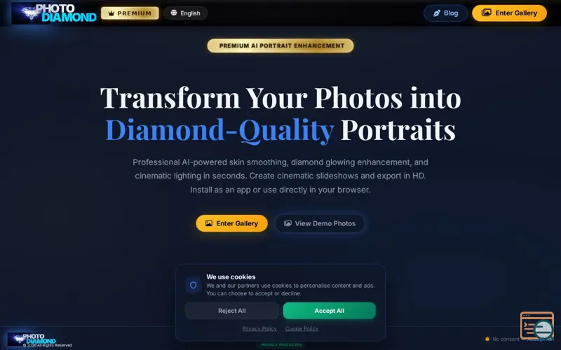 Screenshot of Photo Diamond: Cinematic AI Portrait Enhancement, a launch using SVG Repo