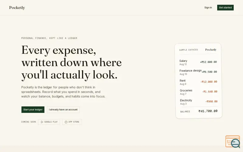 Screenshot of Pocketly