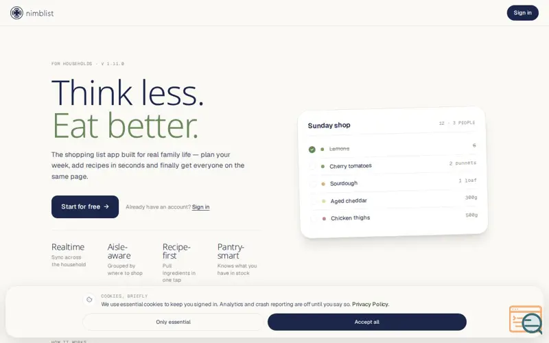 Screenshot of Nimblist